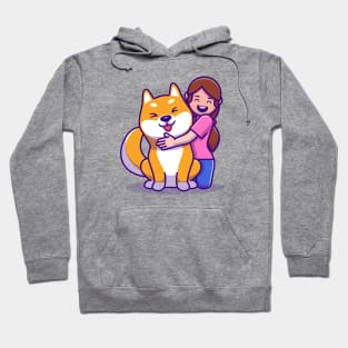 Cute Girl With Shiba Inu Dog Cartoon Hoodie